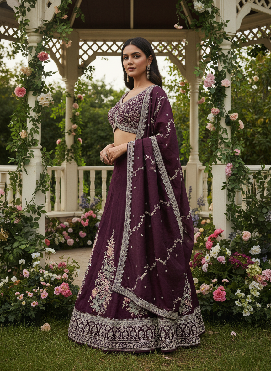 Wine Silk Embroidered Ready Blouse for Festive Elegance (54133)