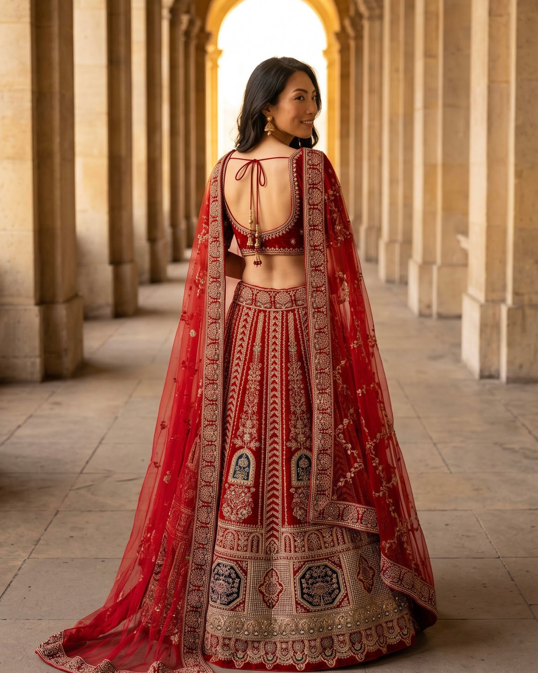 Maroon Velvet Bridal Lehenga with Zari Embroidery (44354)