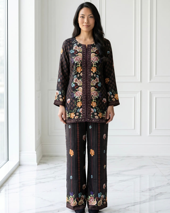 Black Crepe Embroidered Dupatta with Heritage Elegance (56038)