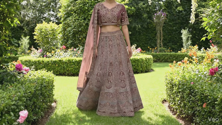 Gulnaar – Lavender Net Lehenga with Thread & Sequins Embroidery, Embroidered Blouse & Net Dupatta | Fazals