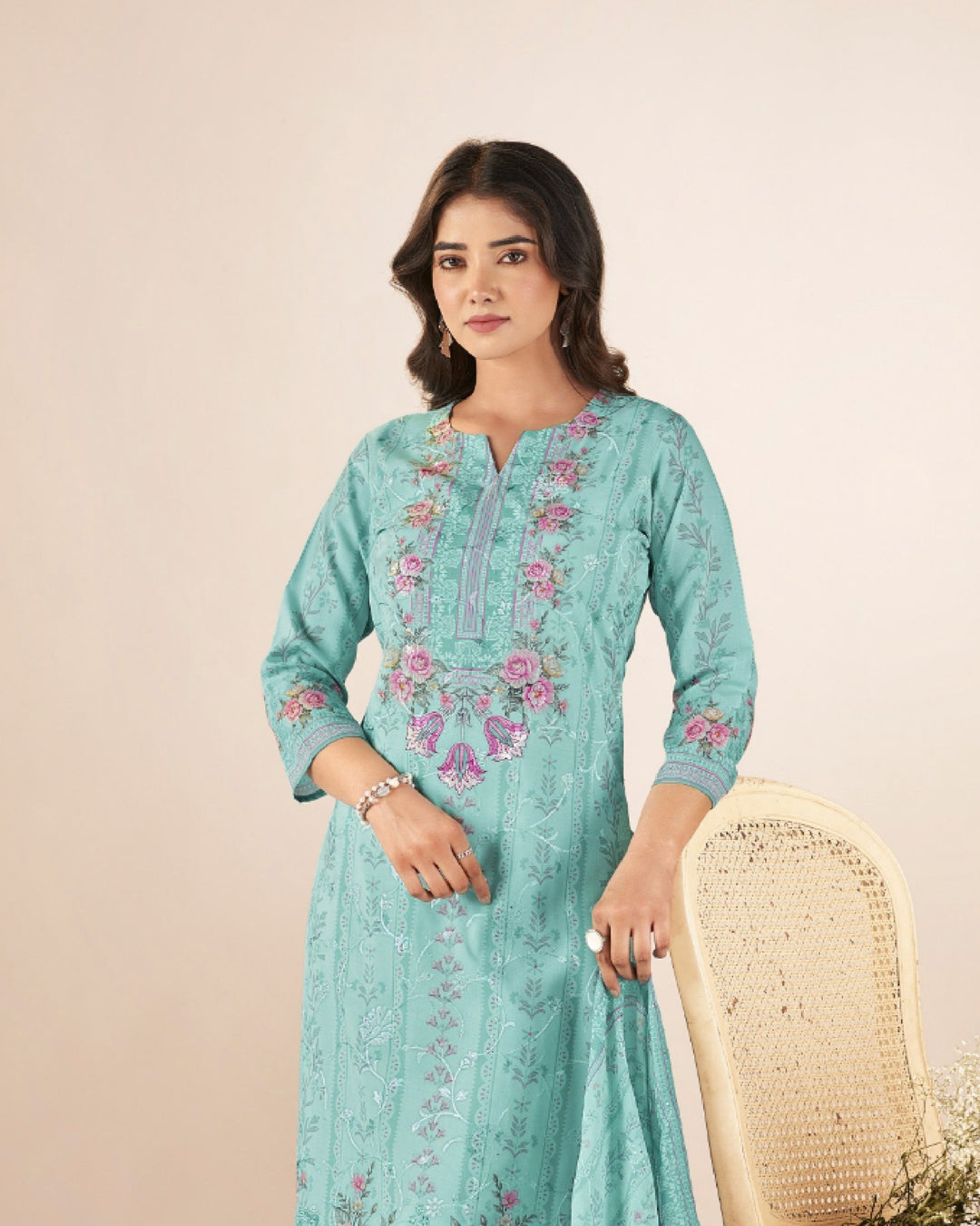 43989 - Printed Cotton Embroidered Suit With Cotton Duppatta