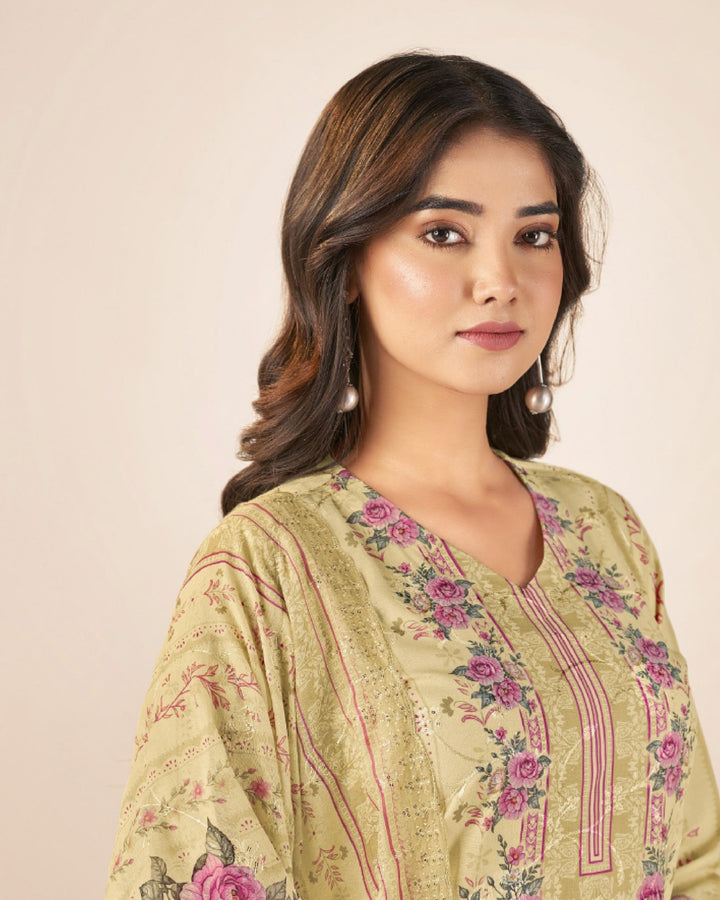 43987 - Printed Cotton Embroidered Suit With Cotton Duppatta